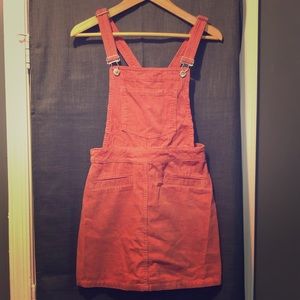Pink corduroy mini bib dress